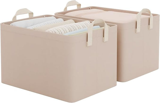 StorageWorks Fabric Storage Bins, Large Storage Baskets for Shelves, Closet Organizers and Storage Bins with Metal Frame, Handles, Light Brown, 2-Pack