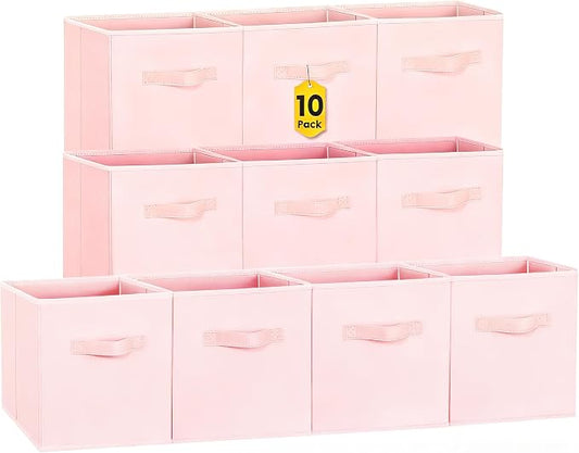 Criusia Storage Cubes- 11 Inch Cube Storage Bins for Organizing Shelves - Nursery Closet Organization Bins for Clothes Blanket - 10 Pack Collapsible Decorative Storage Box for Magazines (Pink)