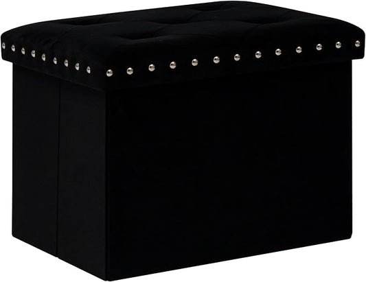 B FSOBEIIALEO Storage Ottoman Cube Folding Tufted Ottomans, Storage Boxes Footrest for Bedroom, Luxury Velvet Fabric 16.5 * 12.6 * 12.6 Inches Black