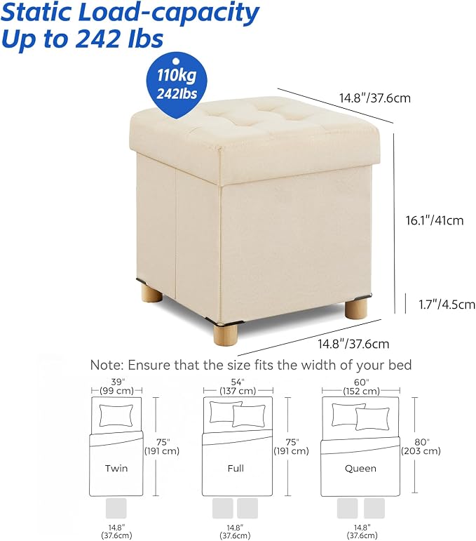 BRIAN & DANY Ottoman with Storage, Square Small Storage Ottoman Foot Rest with Legs, Ottomans Foot Stool for Dorm, Living Room, Entryway 14.8"x14.8"x17.8" (Beige)