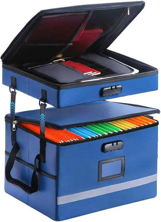 EXLIFBAG 2 Layer File Box with Lock, Portable Document Organizer Box with Handle, Fireproof File Box for Home Office, Legal File Organizer Storage