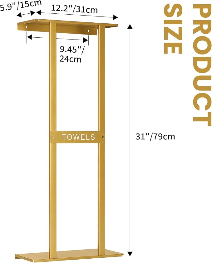 Bathroom Towel Storage Rack, Wall Mounted Bathroom Towel Rack, 30 inch Heavy Duty 6 Large Towels, Wall Mounted Towel Rack for Rolled Towels, Gold
