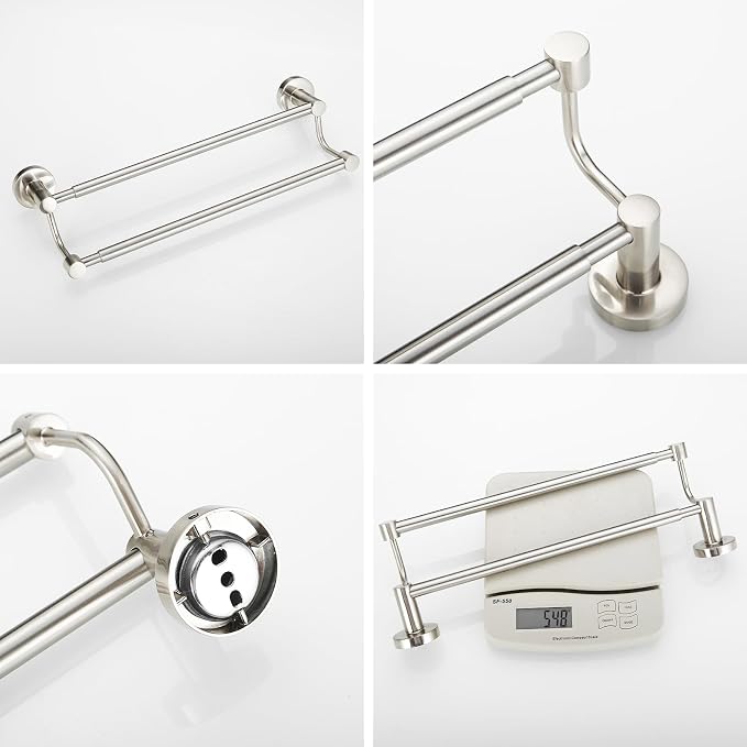 BESy Double Towel Bar Towel Rack for Bathroom Wall Mounted Brushed Nickel | Adjustable 16-26 In,Wall Mounted Towel Holder, Stainless Steel, Rustproof, Towel Bar Rod Hanger Hardware Accessories Hotel