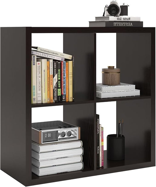 4 Cube Storage Organizer Shelf, Chocolate Color, 13in | 2026 Wooden Thick Frame, Anti-Tipping Kits, Reversible Open Back Bookcase