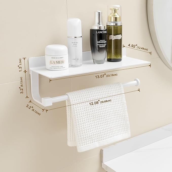 Paper Towel Holder Wall Mount for Bathroom Hand Towel Holder for Bathroom Black Paper Towel Holder with Shelf (White)