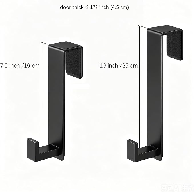 WUIVIUT Extended Over Door Hooks, Heavy-Duty Coat Rack for Hanging, Metal No Drill Hook for Door (L Shape 2 Pack, Fits 1-3/4'' Thick)