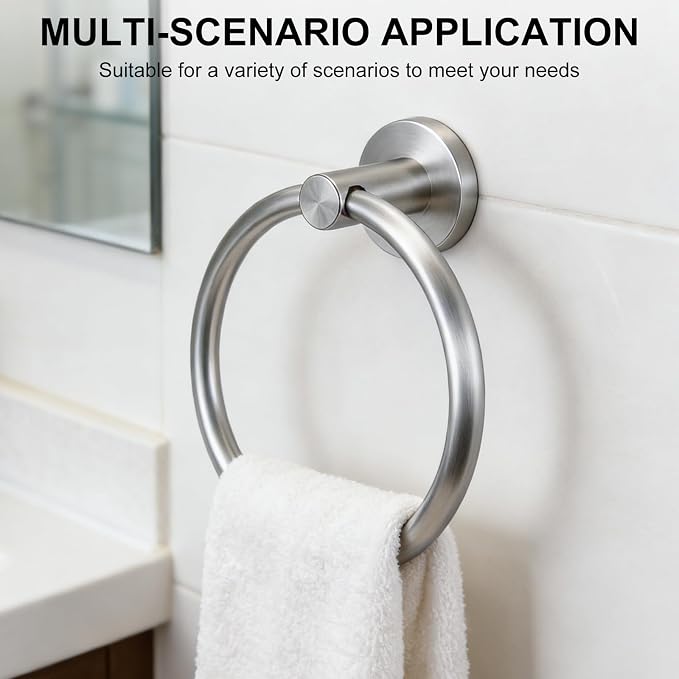 SetSail Towel Holder for Bathroom Wall Silver Towel Ring Stainless Steel Hand Towel Holder Heavy Duty Towel Hanger for Bath, Kitchen Drill Hole