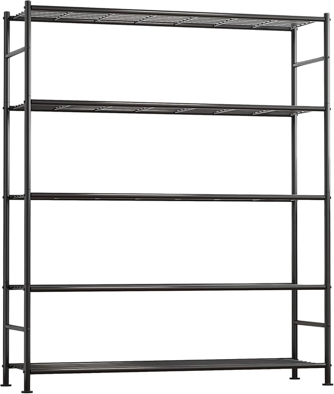 Sakugi Storage Shelves - 5 Tier Shelf Organizer, Heavy Duty Garage Shelving Unit with Leveling Feet, Stable Metal Shelves Organizer for Pantry, Kitchen and Closet, 46.3" W x 12.6" D x 60.3" H, Black
