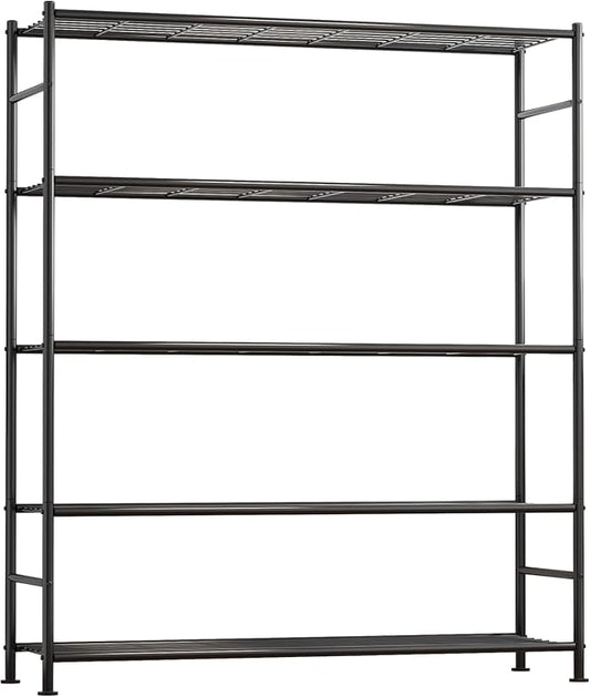 Sakugi Storage Shelves - 5 Tier Shelf Organizer, Heavy Duty Garage Shelving Unit with Leveling Feet, Stable Metal Shelves Organizer for Pantry, Kitchen and Closet, 46.3" W x 12.6" D x 60.3" H, Black
