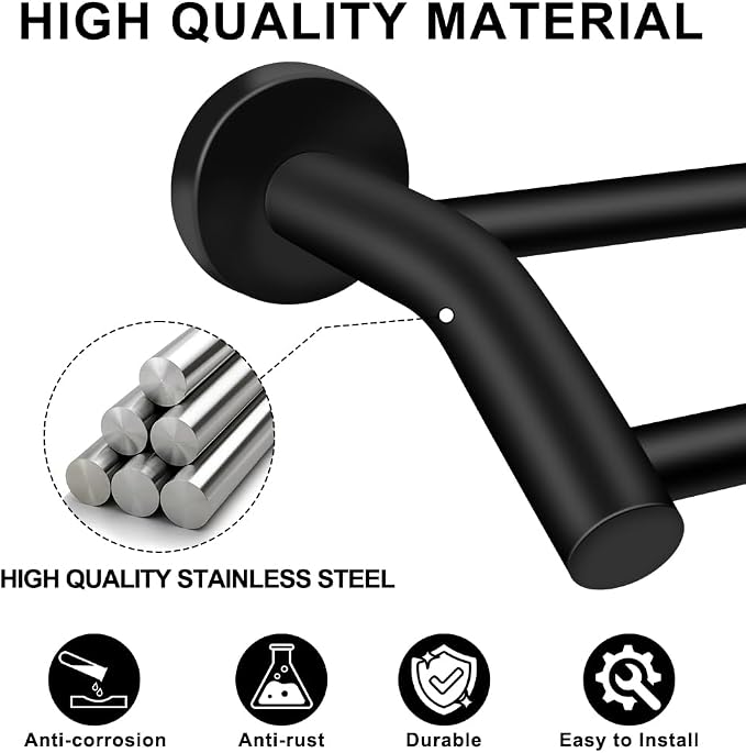 MGahyi Black Telescopic Double Towel Bar Wall Mount 14.5-24.8Inch | Rustproof Towel Rack with Widened Spacing, Scratch-resistant & Durable for Bathroom Kitchen RV
