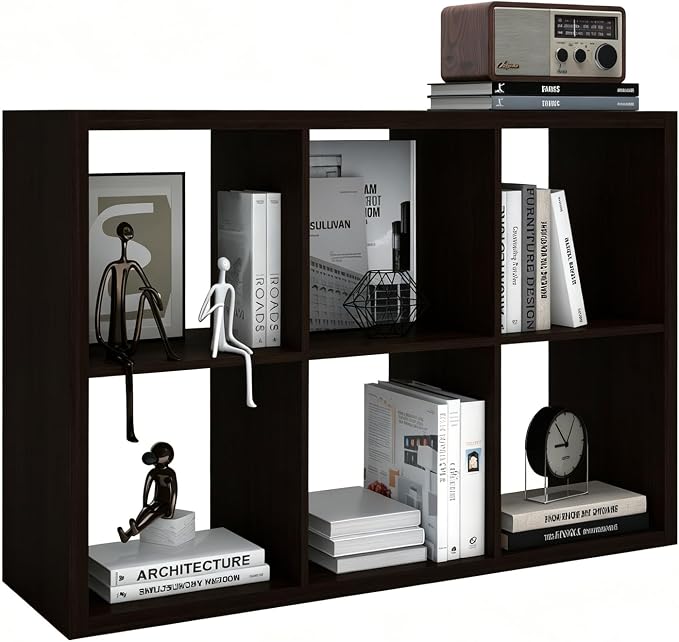 6 Cube Storage Organizer Shelf, Chocolate Color 13in | 2026 Wooden Thick Frame, Anti-Tipping Kits, Reversible Open Back Bookcase, Horizontal and Vertical Dual-use