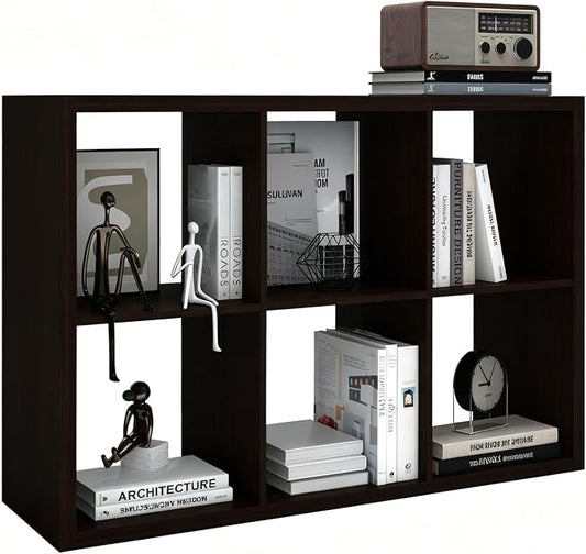 6 Cube Storage Organizer Shelf, Chocolate Color 13in | 2026 Wooden Thick Frame, Anti-Tipping Kits, Reversible Open Back Bookcase, Horizontal and Vertical Dual-use