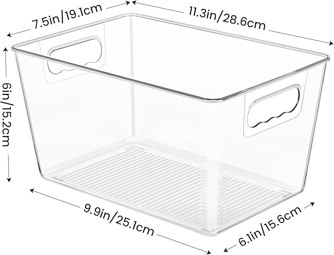 YIHONG 8 Pack Clear Pantry Organizer Bins,Plastic Storage Containers with Handle for Kitchen,Freezer,Cabinet,Closet,Bathroom Under Sink Organization