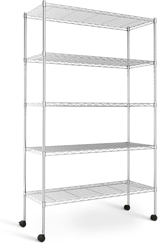 Simple Deluxe Heavy Duty 5-Tier Storage Shelving Unit, 35.83" W x 13.98" D x 61.02" H, 1250 Lbs Loading Capacity, Chrome