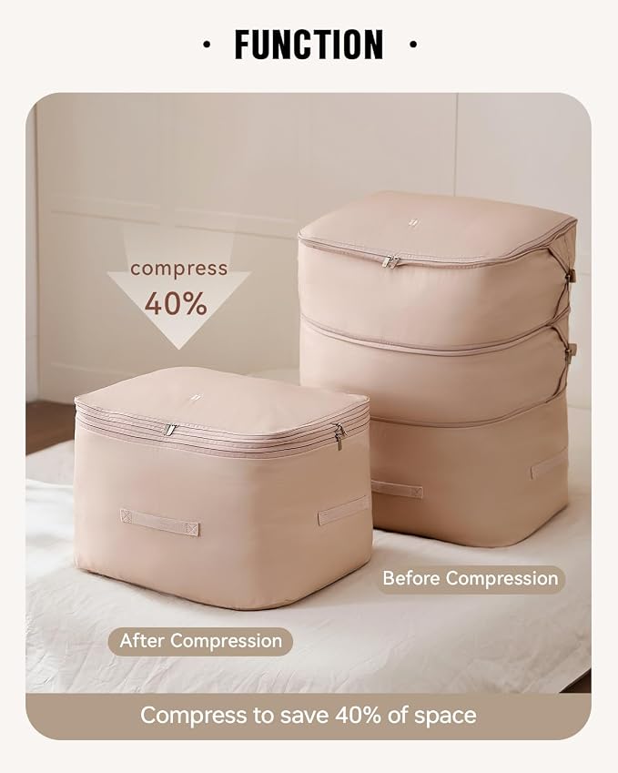 Eachy 2-Pack Comforter Storage Bag Blanket Storage Bags, Compression Storage Bags for Blanket Comforter, Ultra Space Saving Self Compression Organizer