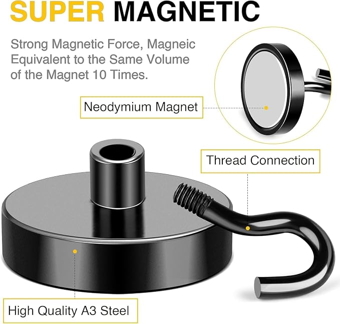 DIYMAG Magnetic Hooks 20pcs 170lbs Cruise Essentials 2026 Magnet Hook Black | Neodymium Heavy Duty Strong Magnets Hanging Ship Cabins Refrigerator Fridge Classroom Beach Vacation Kitchen Grills Home Tool