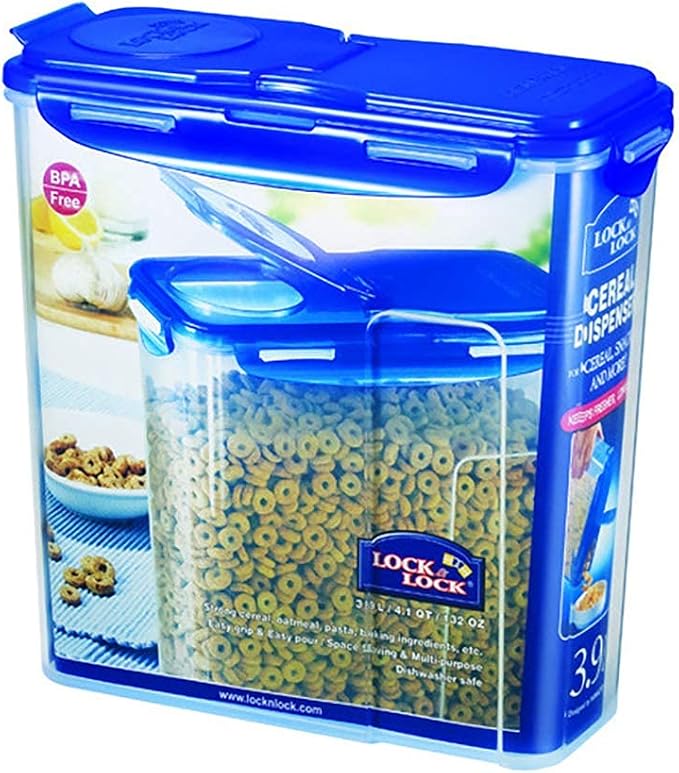 LOCK & LOCK Easy Essentials Food lids (flip-top) / Pantry Storage/Airtight containers, BPA Free, top-16.5 Cup-for Cereal, Clear (Pack of 2)