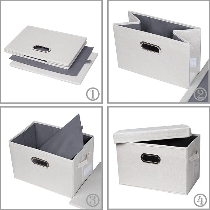 PRANDOM Collapsible Storage Bin with Lid [1-Pack] Fabric Foldable Storage Box Organizer Container Basket Cube with Cover for Home Bedroom Closet Office Nursery Beige(15.3x10x9.7)