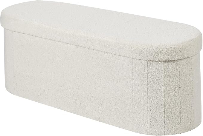 VEVOR Oval Storage Ottoman Bench, Foldable Teddy Fleece End of Bed Bench, Folding Upholstered Bed Ottoman Chest with Large Storage Space, Supports 660 lbs, for Living Room, Bedroom, Entryway, Beige