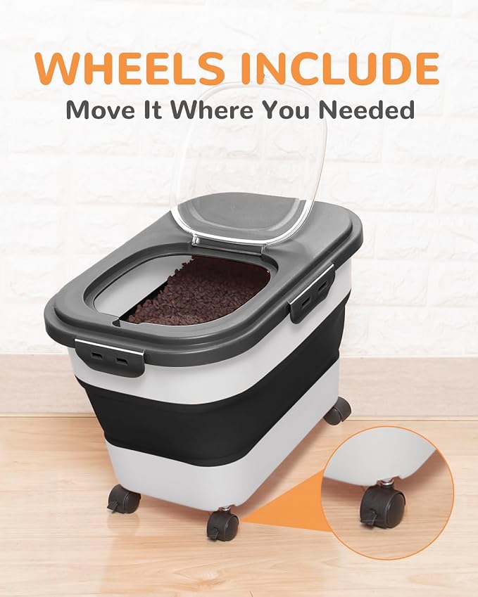 20-23 Lbs Dog Food Storage Container Airtight,Collapsible Pet Food Storage | Dog Food Container with Double Airtight Seal & Magnetic Lid,Cat Food Container with Wheels for Easy Moving,Small Jar,Scoop