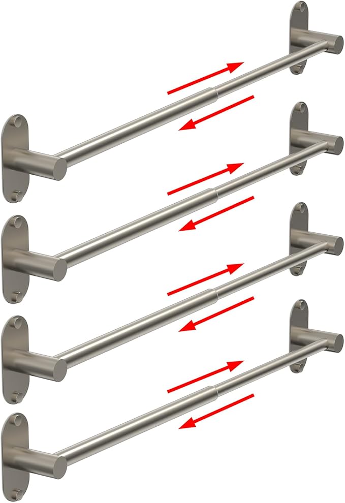 Towel Bar, Adjustable 14.4inch - 25.2inch Towel Rack, Self Adhesive & Wall Mounted for Bathroom Kitchen Hand Towel Holder Cloths Hanger SUS 304 Stainless Steel Single Bar (4, Brushed Nickel)