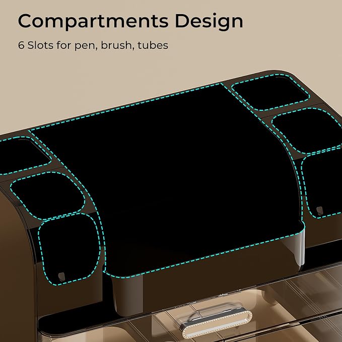 UFORU Makeup Organizer Countertop with 2 Large Drawers for Vanity Bathroom | Brush Holder, Large Capacity, Thickened Plastic, Compact Footprint, Space-Saving Design, Easy Clean, Ideal for Dorm Rooms