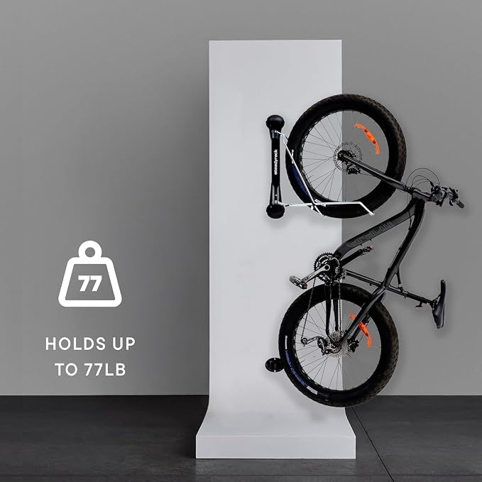 Steadyrack Fat Bike Wall Mount, Vertical Storage for 2.8 to 4.5 in Tires | Holds fat bikes and fat e-bikes without fenders. Roll-in, no lifting, folds flat, chrome-plated steel for garage use.