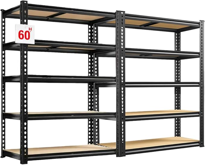 Heavy Duty Garage Shelving,5-Tier Metal Storage Shelves,2400LBS Shelving Unit,Adjustable Shelving Rack, Standing Shelf Units for Garage Storage Warehouse,28''×12''×60'',2 Pack