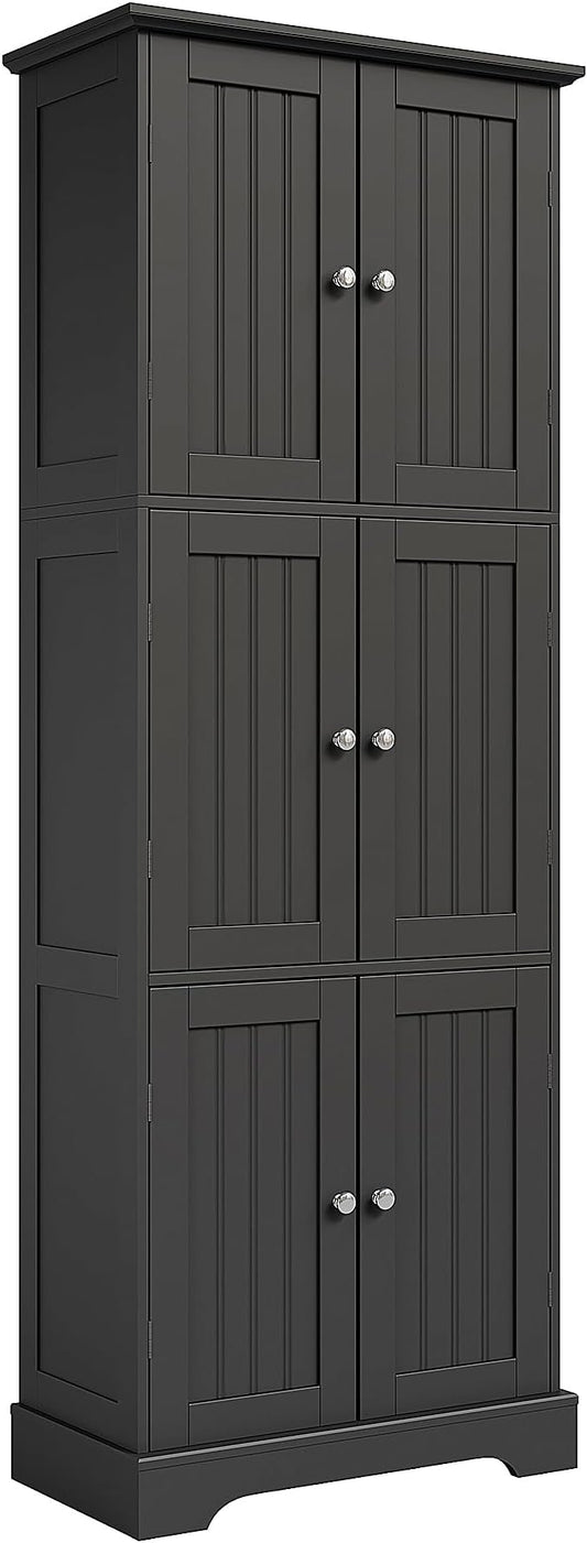 ChooChoo 63.2" Tall Bathroom Storage Cabinet with 6 Doors | Freestanding Floor Cabinet, Adjustable Shelves, Pantry Cabinet for Bathroom, Kitchen, Laundry Room, White