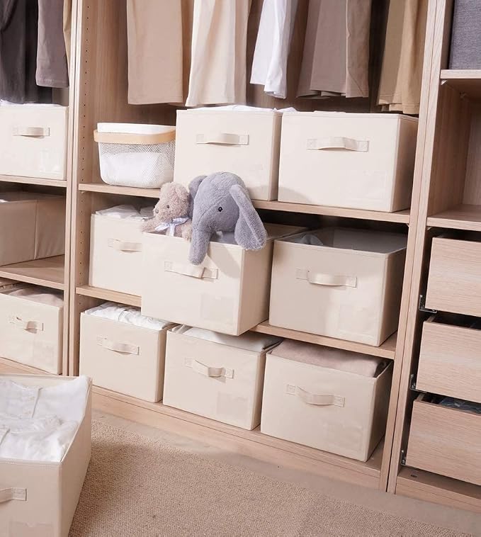 Fabric Storage Bins 10.6 x 10.6 x 11 Storage Cubes 6 Pack Warm Beige | Foldable Clothing Storage Bins, Reinforced Handles, Sturdy, Lightweight, Space-Saving, For Closet, Shelf, Nursery And Bedroom