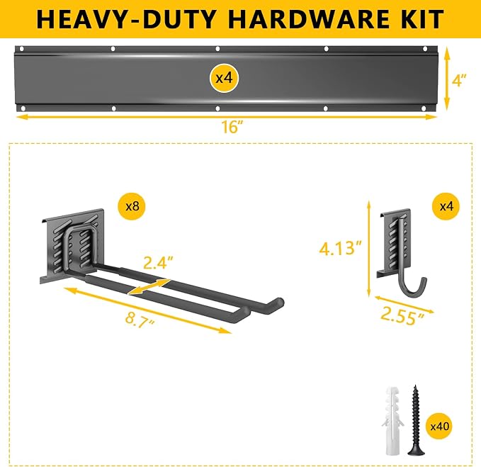 Garage Tool Organizer Wall Mount, 64inch Heavy-Duty Garage Storage System and Garden Tool Organizer with 12 Adjustable Hooks for Shovel, Snowboard, Yard Tools and Shed