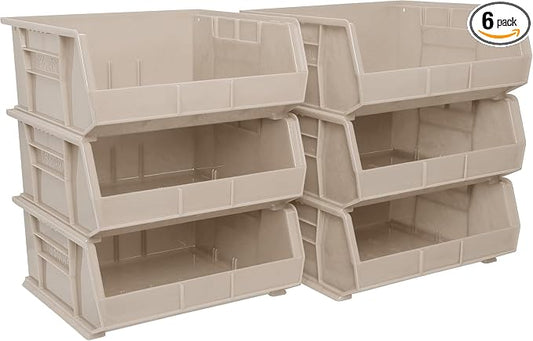 Akro-Mils 30235 AkroBins Plastic Storage Bins, 11"x11"x5", Stone, 6-Pack | Space-Saving Stackable Bins for Garage, Pantry, Craft Organization
