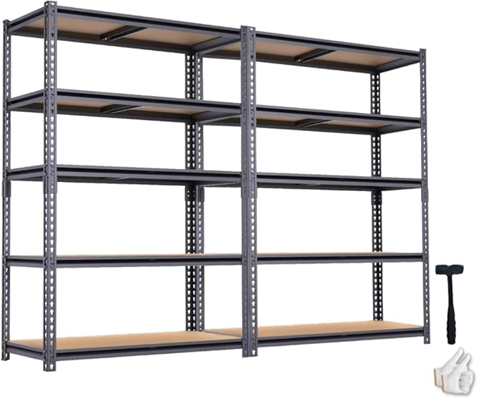 Garage Storage Shelves 2PCS, 60'' H Shelving Units and Storage, 2400 LBS Heavy Duty Shelving, Metal Garage Shelves for for Basement, Warehouse, Pantry, Closet, Kitchen 12" x 28'' x 60''