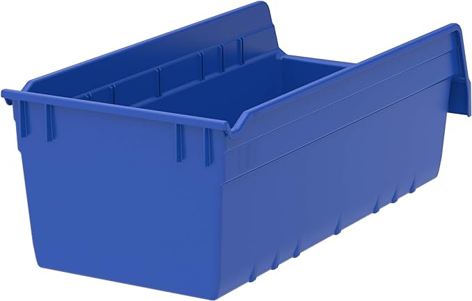 Akro-Mils 30088 ShelfMax Plastic Storage Bins, Heavy Duty Storage Bins for Garage, Closet, Home and Office Organization, 18" x 18" x 6", Blue, 8-Pack