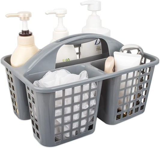 Portable Shower Caddy Basket Plastic Storage Basket with Compartments Grey | Sturdy Large Capacity Cleaning Supplies Organizer Divided Tool Bin for Bathroom Kitchen Bedroom College Dorm Essentials