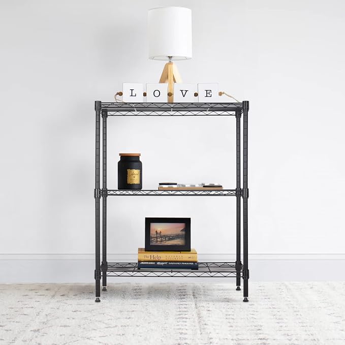 BestOffice | 3-Tier Wire Shelf | 23" x 13.2" x 30.2" | Black | Storage Shelves with Adjustable Racks, Holds upto 450 lbs | Rust-Resistant, No-Tool Assembly | For Home, Garage