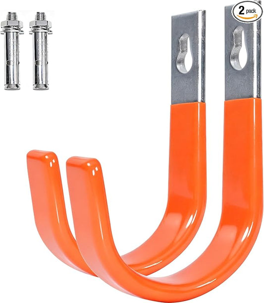 Heavy Duty Wall Hooks, Garage Storage Utility Hooks, Steel Wall Mount Hanger, Tool Organizer Hose Hanger Steel U Hooks for Garage & Garden (2, Orange)