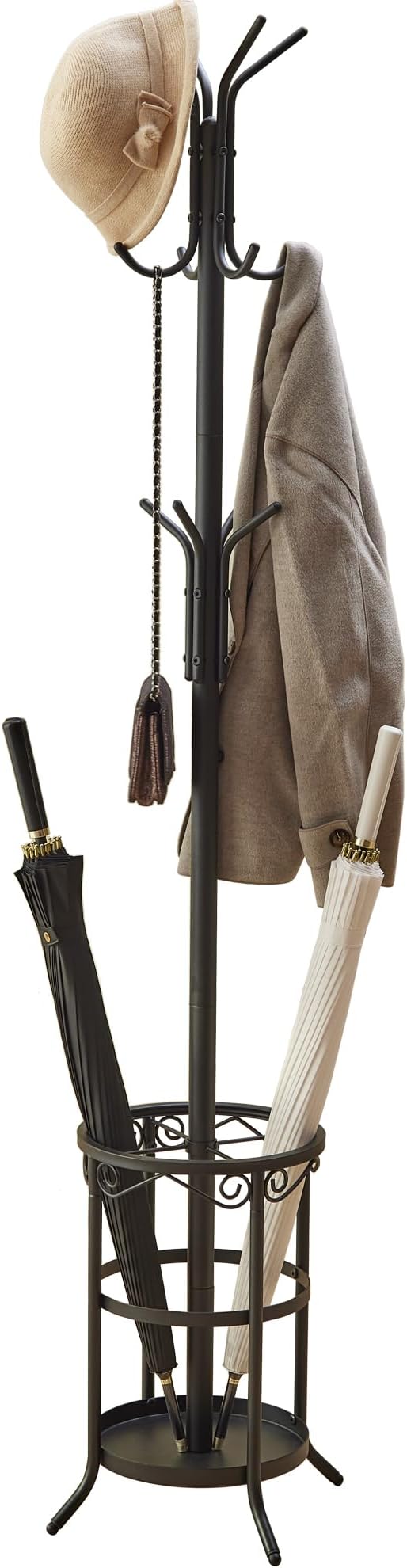 GHWIE Freestanding Coat Rack Stand with Umbrella Holder and Hat Hanger Organizer Rack