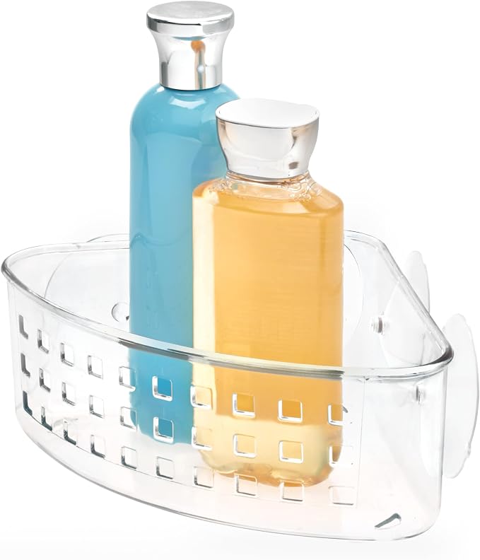iDesign Plastic Suction Cup Corner Shower Basket, Set of 2, Clear | Bathroom Storage, Made in USA