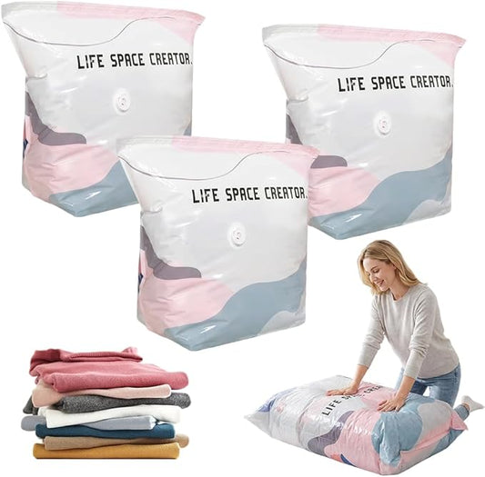 No-Pump Vacuum Storage Bags, 2026 New Cube Compression Space Saver Bags, Upgrade Large Storage Compression Bags No-Pump 3D Vacuum Storage Bags for Clothes, Comforters, Blankets (19.6 * 27.5-New3)