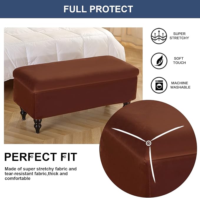 FUANGUI Ottoman Cover Slipcovers Rectangular Folding Stretch | Storage Bench Footrest Sofa Stool Covers Footstool Protector with Elastic Bottom, Removable Washable,Large
