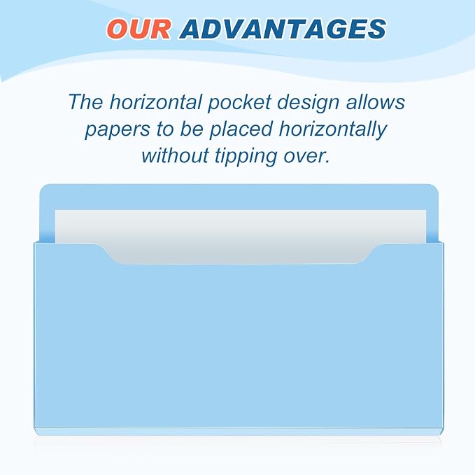 Feifeiya 2 Pcs Magnetic File Folder Wall Hanging Holder Large Pocket Paper Magazine Mail Organizer for Refrigerator Classroom Locker Whiteboard(Horizontal,Yellow Blue,13.8 x 8.3 Inches)