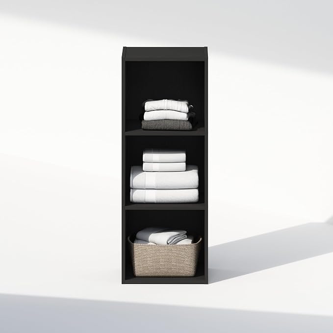 Furinno Reed Closet Organizers and Storage, 3-Tier Closet Organizer, Open Shelf Closet Storage, for Wardrobe, Bedroom, Living Room, Blackwood