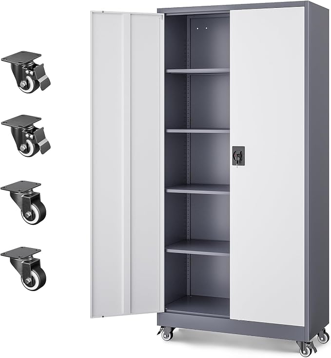 Letaya Metal Garage Storage Cabinets with Lock Door and Adjustable Shelves, Steel Tool Cabinets for Home,Office,Warehouse Organisieren (Grey White, 75" H)