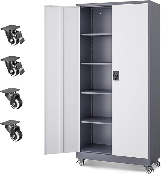 Letaya Metal Garage Storage Cabinets with Lock Door and Adjustable Shelves, Steel Tool Cabinets for Home,Office,Warehouse Organisieren (Grey White, 75" H)