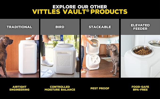 Vittles Vault Traditional Pet Food Storage Container For Dog Kibbles/Bird Seed/Oatmeal/Rice/Flour/Cereal, BPA Free Plastic, Sealed Airtight For Cat Food, Up To 35 lb, Made in USA, With Scoop, Gray