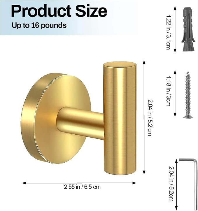 Kruodop Towel Hooks for Bathroom,2 Packs Wall Mount Towel Holder,Gold Matte Wall Robe Hook,Stainless Steel Heavy Duty Door Hanger Towel Hook for Kitchen, Bedroom,Hotel,Pool,Coats and Keys
