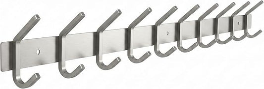 Coat Rack Wall Mount – Brushed Nickel 30 Inch Stainless Steel Hook Rail with 10 Heavy Duty Double Coat Hooks – Wall Mounted Coat Hanger for Entryway, Bathroom, Bedroom, Towel, Hat Organizer