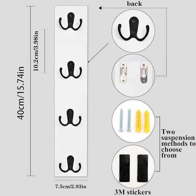 Yohsnor Vertical Design Wall-Mounted Key Holder,Entryway Durable Hook Rack | White Key Hanger Wall Mount for Narrow Spaces – Ideal Storage Solution for Scarves, Wallets, Belts – Rustic Wooden Key Rack