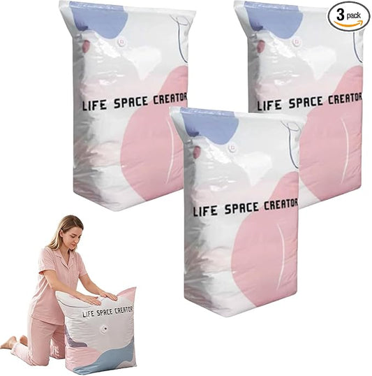 3-Pack No-Pump Vacuum Storage Bags, 2026 New Cube Compression Space Saver Bags, Upgrade Large Storage Compression Bags No-Pump 3D Vacuum Storage Bags for Clothes, Comforters, Blankets (31.4 * 39.3in)